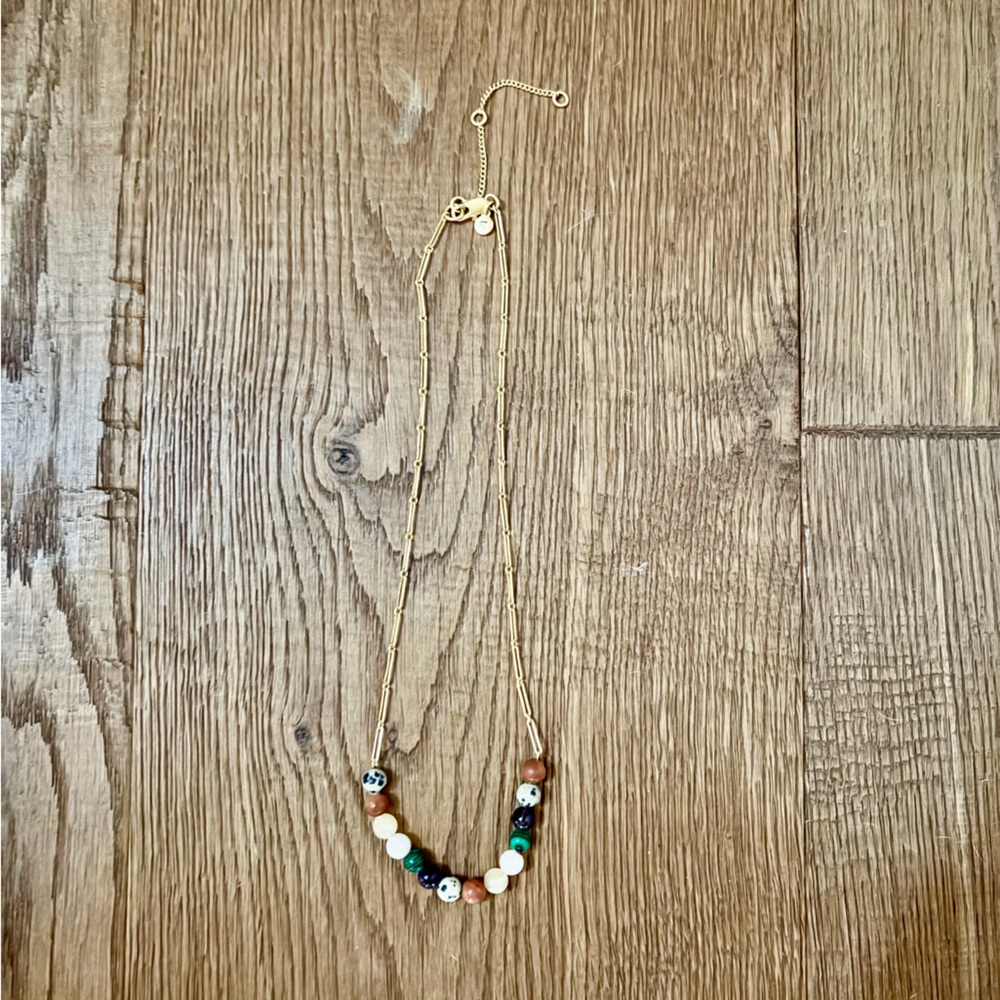 Gold Chain Necklace with Multicolor Beads